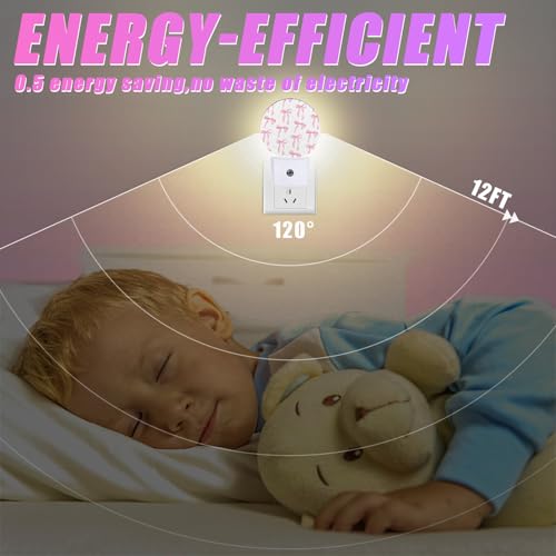Image of Pink Bow Night Light Ribbon Night Lights LED Lamp Round Plug into Wall Nightlight with Dusk to Dawn Sensor Home Hallway Stairway Kitchen Decor