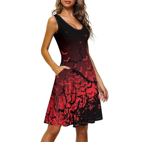 Image of Women Stylish Tank Dresses Sleeveless Round Neck Midi Casual Dress with Pocket for Summer