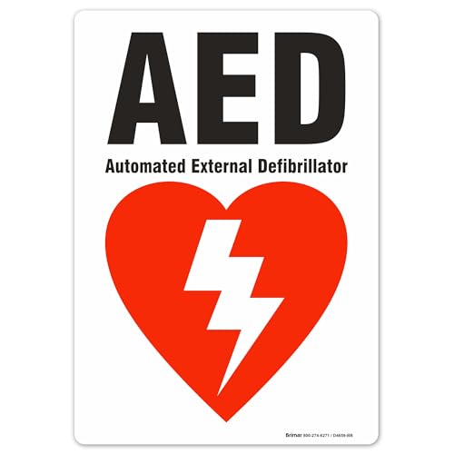 Brimar - 7\" x 10\" - AED Sign - AED Automated External Defibrillator - 3.5 Mil InfiniStickâ„¢ Vinyl Label - Easy Installation - High Visibility