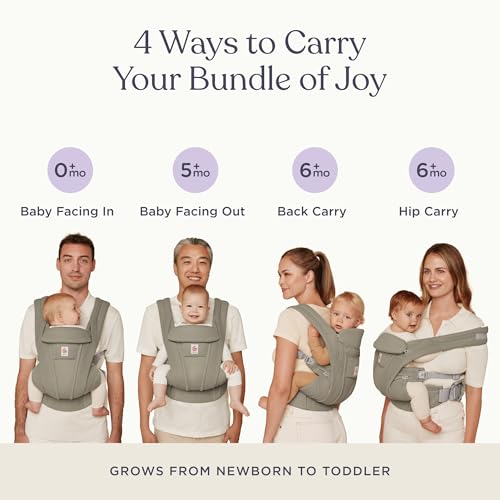 Ergobaby Omni Deluxe Baby Carrier for Newborn to Toddlers 0-48 Months (7-45 lbs) - 4-Position Breathable Mesh Baby Carrier with Ergonomic Support, Storage Pockets, and Sun Hood - Soft Olive by Ergobaby - Image 9