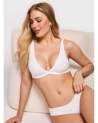Image of INLYRIC Women's Inbarely Soft Plunge Bralette - Deep V Unlined Triangle No Padding No Underwire Sexy Comfort Sleep Bra