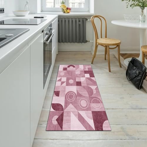 Alfombra para pasillo de 90 x 280 cm lavable color rosa textil 5