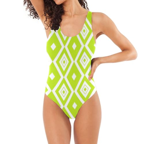 Maillot de bain femme dos en U profond taille gainante imprimé treillis