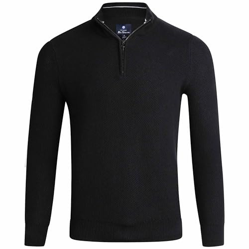 Ben Sherman Suéter para hombre, casual, acogedor, con cremallera de un cuarto para hombre (S-XL), Negro -, Medium