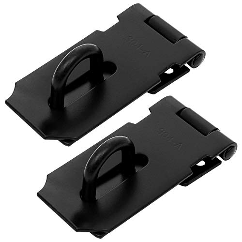 EXPERY 2 Packs 3 Inch Hasp Latch, Latch Lock, Padlock Latch Hasp Lock, Stainless Steel Door Clasp Hasp Lock Latch for Door Pet Cage Window Cabinets Shed Safety Doors, Black, Mounting Screws Included