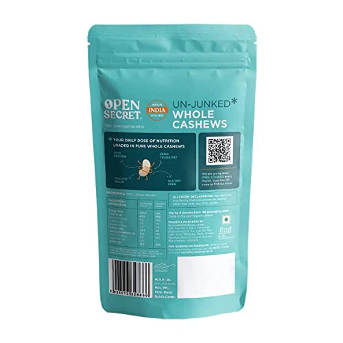 Open Secret Premium Cashew | 200g | Whole Cashew Nuts, Dry Fruits, Kaju, Healthy Snacks, Cashews, Cashew 200gm, Healthy Dry Fruits, Gluten Free & High Protein (Pack of 1)