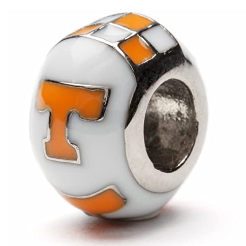 University Of Tennessee Bead Charm | Tennessee White And Orange T Round Charm | University Of Tennessee Volunteers Gift | Tennessee Stainless Steel Jewelry | Fits Most Popular Charm Bracelets #TOP14