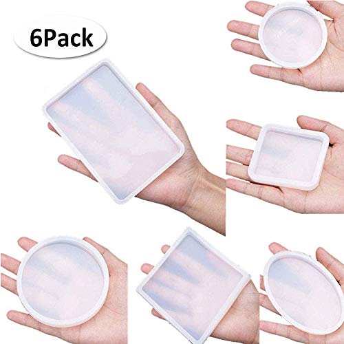 SIMUER Lot de 6 grands designs en résine Ellipse Rectangle Cercle Carré en Silicone Résine Moulage de Bijoux Dessous de Verre Moules pour Fabrication de Bijoux DIY Artisanat