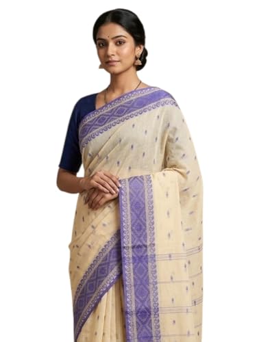 Image of eC ESHA'S COLLECTION Women's Traditional Pure Cotton Katki Tant Saree Without Blouse Piece