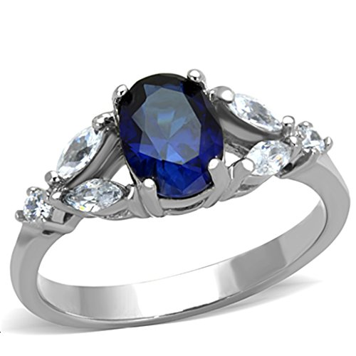 Marimor Jewelry 1.67 Carat Oval Cut Blue Montana Cubic Zirconia Stainless Steel Engagement Ring Women's Size 5-10