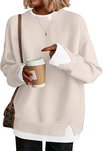 Disamer Womens Sweaters Fall Clothes Fashion 2026 Cowboy Chic Knit Cozy Sweater School Teacher Outfits Long Sleeve Pullover,Pure Apricot,Medium