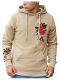 SOLY HUX Men's Graphic Hoodies Floral Letter Print Drawstring Long Sleeve Oversized Pullover Sweatshirt Apricot Floral XX-Large
