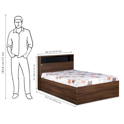 Image of DELITE KOM | 1 Year Warranty | Single Bed, Urban Engineered Wood Bed with Box Storage & with Headboard Shelf Storage, Wooden Bed (83x37 Inches) | Installation Included | Color - Acacia Dark
