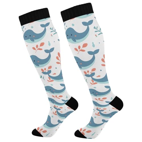 MFTJYO Whale Ocean Nautical Blue Coastal Compression Socks for Women Men Circulation Long Knee High Socks for Athletic Sports Running