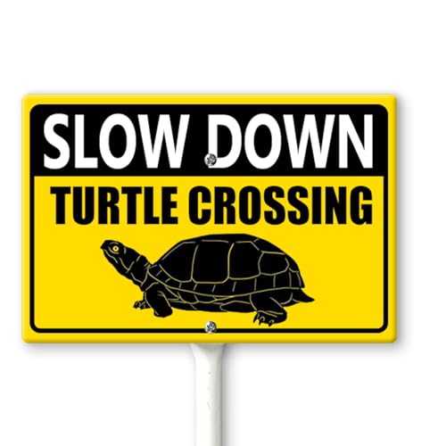 Lucidhisun Slow Down Sign, Turtle Crossing Yard Sign with Stakes 12×8in, Sturdy Aluminum Yard Signs Rust Free, Wildlife Crossing Garden House Decor