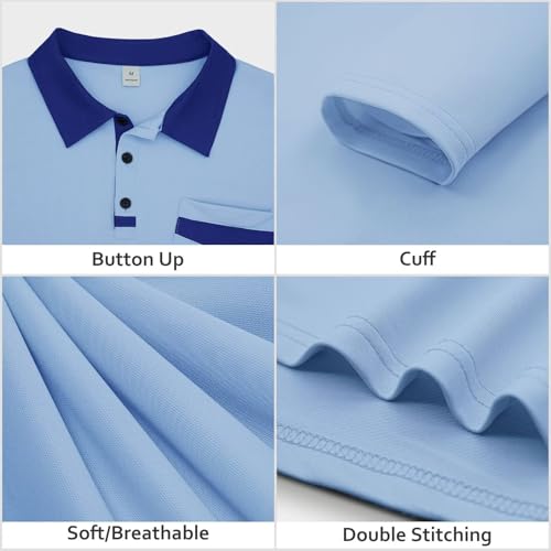 DEEX Men's Polo Shirts Long Sleeve Casual Fashion Polo Tee Shirts Color Block Slim Fit Golf Polo Shirt with Pocket3