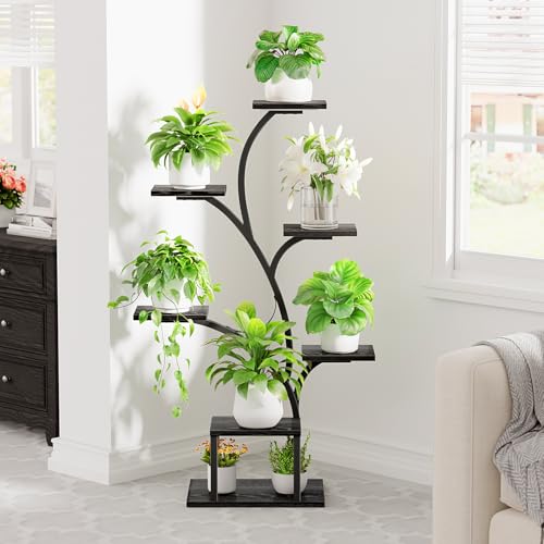 Image of BACEKOLL Plant Stand Indoor with Grow Lights, 7 Tiered Indoor Plant Shelf, 49 inch Corner Plant Stands for Indoor Plants, Metal Plant Flower Display Shelf, Tree-Shaped Plant Rack for Home, Black