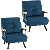 HOMCOM Pack de 2 Sofás Cama de 1 Plaza Sofás Cama Plegables Tapizados en Terciopelo con Respaldo Ajustable de 5 Niveles y Almohadas Acolchadas para Oficina Dormitorio Salón 63x73x81 cm Azul