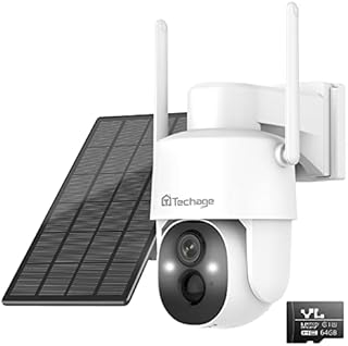 Techage Solar Security Camera Outdoor, 3MP Wireless CCTV Camera Pan Tilt 360° View with Spotlight, PIR Motion Detection, Color Night Vision, Siren, 2 Way Audio, Cloud/SD, Support Alexa