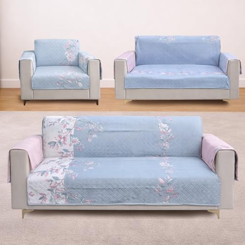 Image of Homerz Premium 6(3+2+1) Seater Quilted Reversible Sofa Cover Mat with Pocket Arms | Polyester Blend 350 GSM Full Coverage & Back Belt for Stability (Velaro, 6(3+2+1) Seater)