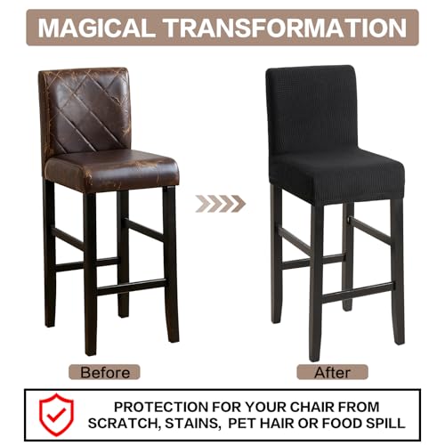 Image of YISUN Waterproof Bar Stool Covers, Stretch Barstool Slipcovers with Backs, Removable Washable Pub Tall Chair Slipcover, Counter Chair Seat Protector Cover, Jacquard Black 2 Pack