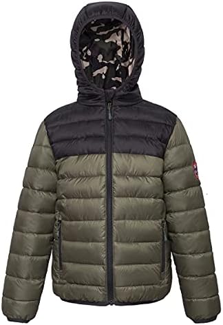 Rokka&Rolla Boys' Reversible Lightweight Puffer Jacket Hooded Water-Resistant Winter Coat