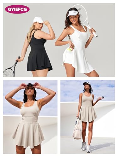 Image of Womens Sleeveless 2-in-1 Athletic Tennis Golf Dress Underneath Workout Active Dresses with Built-in Shorts