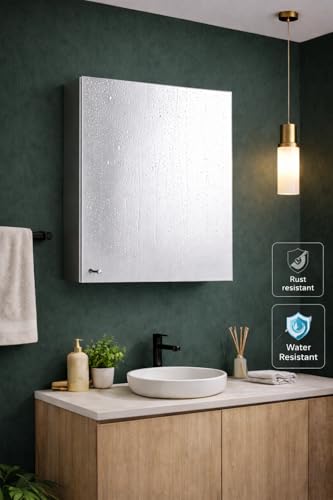 Image of Stainless Steel Bathroom Mirror Cabinet 10x16 inch - Wall Mount Rustproof Storage Organizer with Mirror Door for Wash Basin, Kitchen & Bedroom Accessories