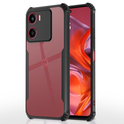 Image of Pikkme Crystal Clear Transparent Back Cover | Ultra Hyrbid | Full Camera Protection | Raised Edge | Bumper Case for Moto G05 (Black)