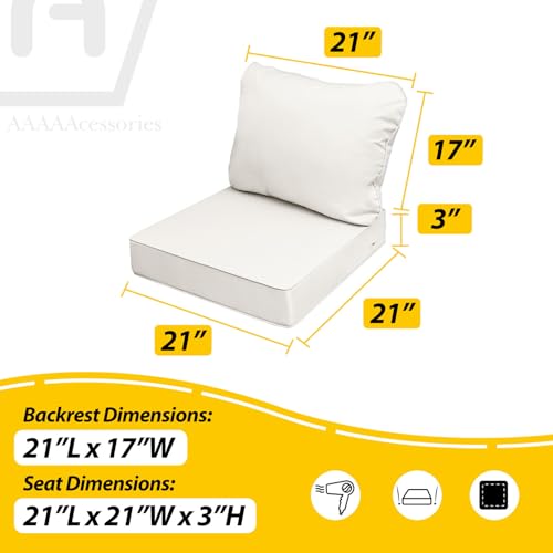 Image of AAAAAcessories Outdoor Seat Cushions for Chairs, Fade-Resistant, Waterproof Patio Furniture Replacement Cushions, 21 inch x 21 inch x 3 inch + 21 inch x 17 inch, Set of 2, Linen White