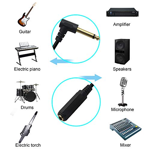 Right Angle Guitar Extension Cord,Mono 90 Degree 6.35 Ts Male To 6.35 Trs Female Audio Cable For Amplifiers,Guitars,Pianos,Home Theater Equipment Etc. #TOP3