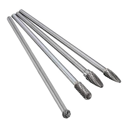 Bestgle 4Pcs 6mm(1/4”) Shank Tungsten Carbide Rotary Cutting Burr Die Grinder Bit for DIY Woodworking, Metal Carving, Polishing, Engraving, Drilling, 150-160mm Length