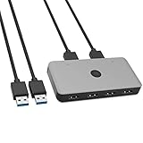 【4 geteilte USB Anschlüsse】Der Switch unterstützt die Umschaltung von bis zu 4 USB Peripheriegeräten zwischen 2 Computern per Knopfdruck, ohne ständig Kabel zu tauschen oder komplizierte Netzwerkprogramme zu nutzen.