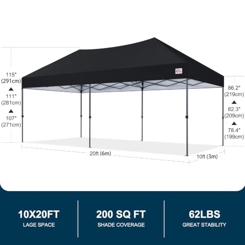 Image of MASTERCANOPY 10x20 Durable Pop Up Canopy Tent with Roller Bag, Black
