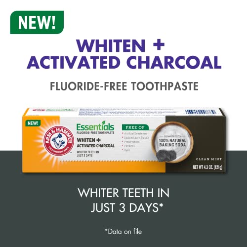 Arm & Hammer 40002 Essentials Fluoride-Free Toothpaste Whiten + Activated Charcoal-4 Pack Of 4.3Oz Tubes thumb #6