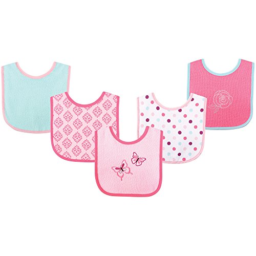 Luvable Friends Unisex Baby Cotton Terry Drooler Bibs with PEVA Back, Butterfly, One Size