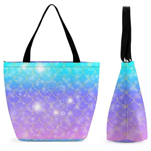 Sac à bandoulière sirène scintillante grand volume pour shopping et voyage