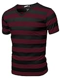 Youstar Men's Plain Stripe Pattern V Neck Short Sleeve T-shirts