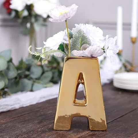 Efavormart 6" Shiny Gold Plated Ceramic Letter A Sculpture Flower Vase, Bud Planter Pot Table Centerpiece Cover
