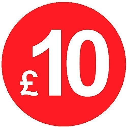 Pack of 500-20mm Price Stickers/Labels - Choose from 10p to £95 - Bright Red - Many Prices to Choose from (£10 - Red) — image 1