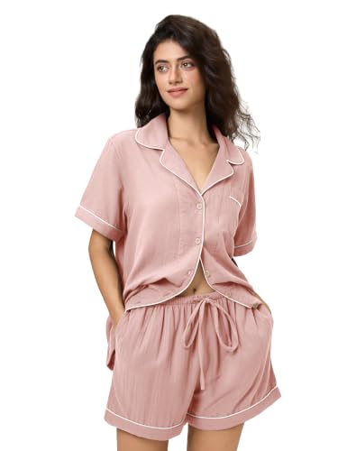 Image of BESTOUCH Womens Pajama Sets: 100% Cotton Muslin Linen Feel | Button Soft Comfy Breathable Classic Sleep Pjs 2 Piece