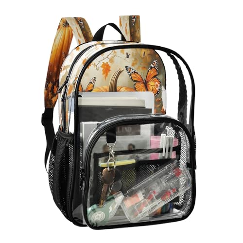 Clear Backpack for School Pumpkin Butterflies Transparent Bookbag for Girls See Through PVC Boy Backpacks2