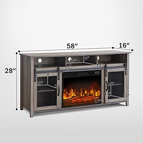 ENSTVER TV Stand for TVs up to 65\" with Electric Fireplace Included,Media Storage Television Console for Living Room (Gray)