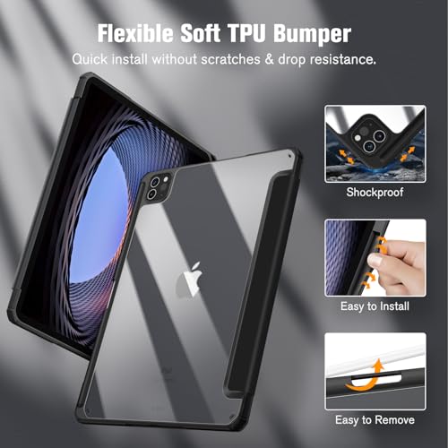 Image of Fintie Hybrid Slim Case for iPad Pro 11-inch (4th / 3rd Generation) 2022 /2021 - [Built-in Pencil Holder] Shockproof Cover w /Clear Transparent Back Shell, Also Fit iPad Pro 11 inch 2nd Gen, Black
