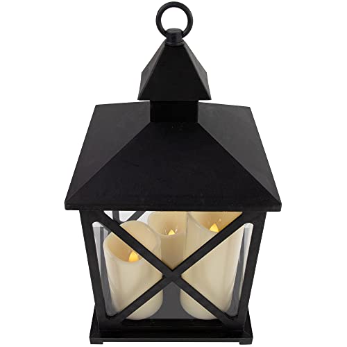 Image of Northlight LED Candle Lantern with 3 Flameless Candles - 12.5 inch - Black
