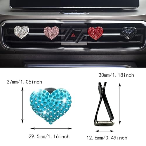 Image of Car Bling Air Vent Clips, 2 Pcs Bling Heart Charm Air Conditioning Outlet Clip, Crystal Rhinestone Accessories, Car Interior Decoration Cute Accessories for Women Girls (Blue, Vanilla)
