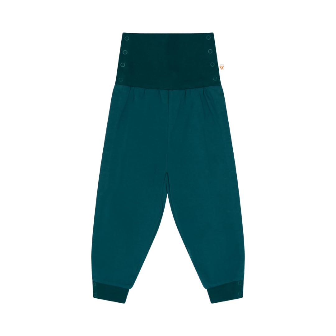Jerseyhose für Kinder – für Prothese, Orthese, Rollstuhl, Stoma – weicher Bio-Jersey mit Druckknopfband – Orthesenhose bis Gr. 140 – Dunkelgrün