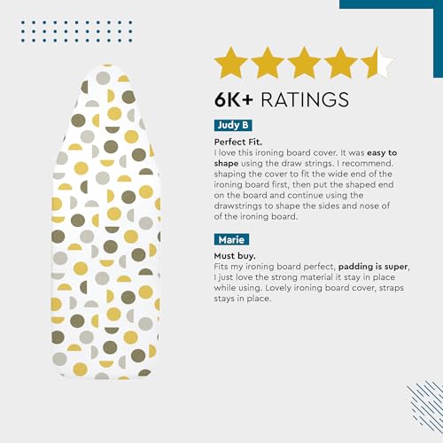 Image of Encasa XO Ironing Board Cover with 3mm Thick Felt Pad for Steam Press (Fits Standard Medium Boards of 112x34 cm) Heat Reflective, Scorch & Stain Resistant, Printed - Yellow Moon
