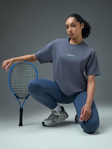 Image of TECHNOSPORT Women's Printed Boxy Fit Round Neck T-Shirt COTFLEX Half Sleeve Slip On Polyester for Gym Yoga Workout UPF50+ Anti Odour