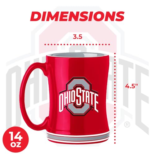 Image of Logo Brands NCAA Ohio State Buckeyes 14oz Ceramic Relief Coffee Mug - Officially Licensed Mug, Sculpted 3D Logo and Team Colors - Comfortable Handle and Glossy Finish for College Sports Fans